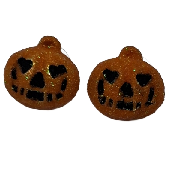 Spooky Sparkle Jack-O-Lantern Stud Earrings - Picture 3 of 5
